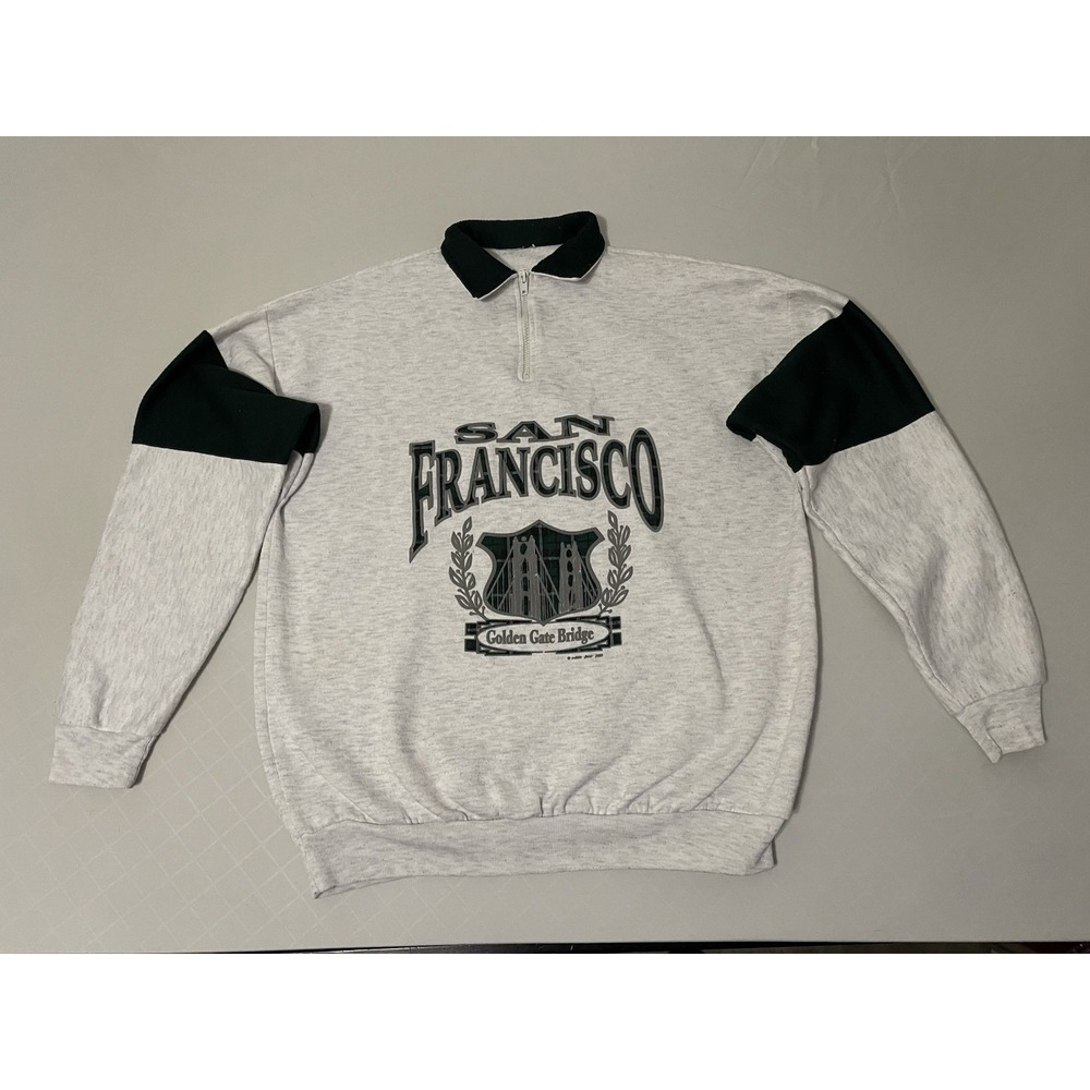 Vintage San Francisco Sweatshirt XL 90s 1993 Colorblock Golden Gate Bridge Green